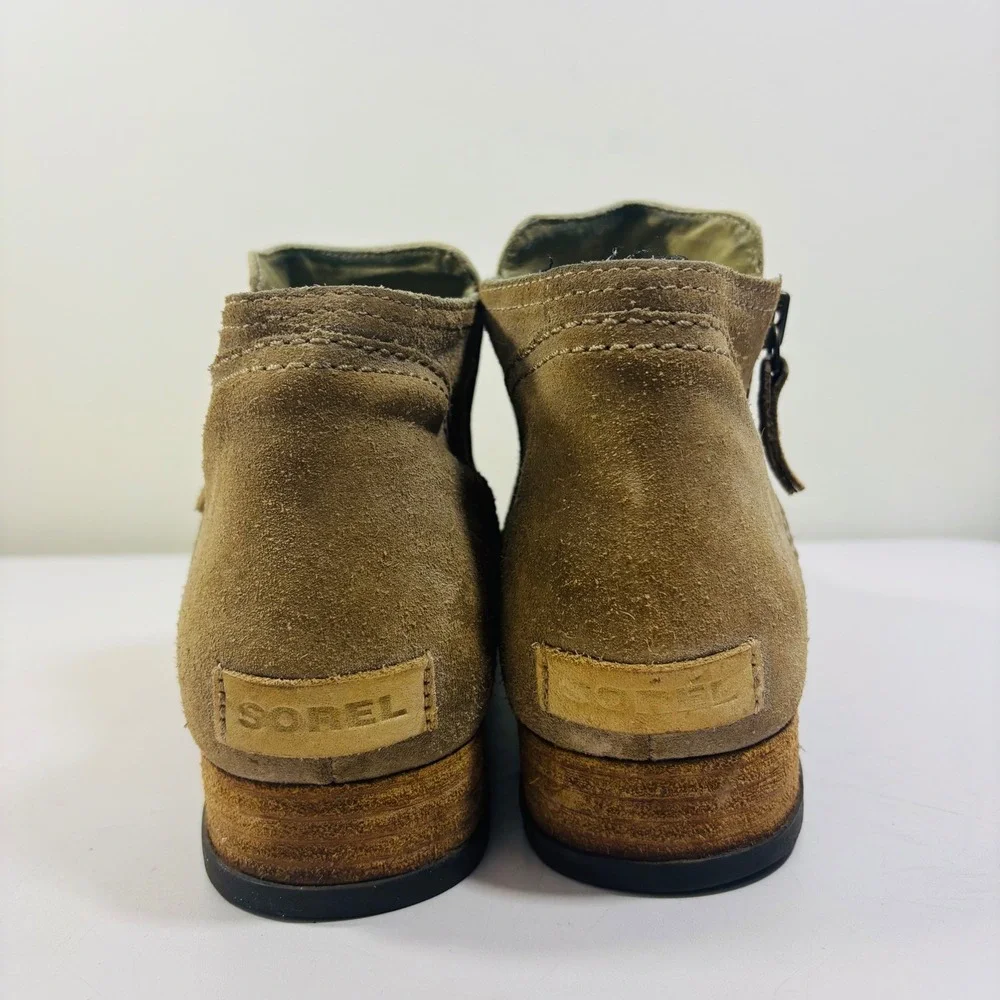 Sorel Major Low Ankle Boots Canvas Suede‎ Tan Side Zip Up Women's Size 10